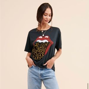 DAYDREAMER Rolling Stones Flocked Leopard Tongue Tour Tee XS